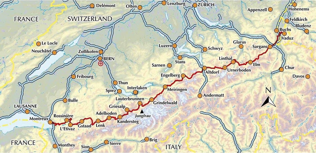 The route we started from Grindelwald and wanted to make it to Montreux in 7 Days.
